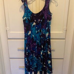 London Times Blue and Purple Sleeveless Midi Dress
